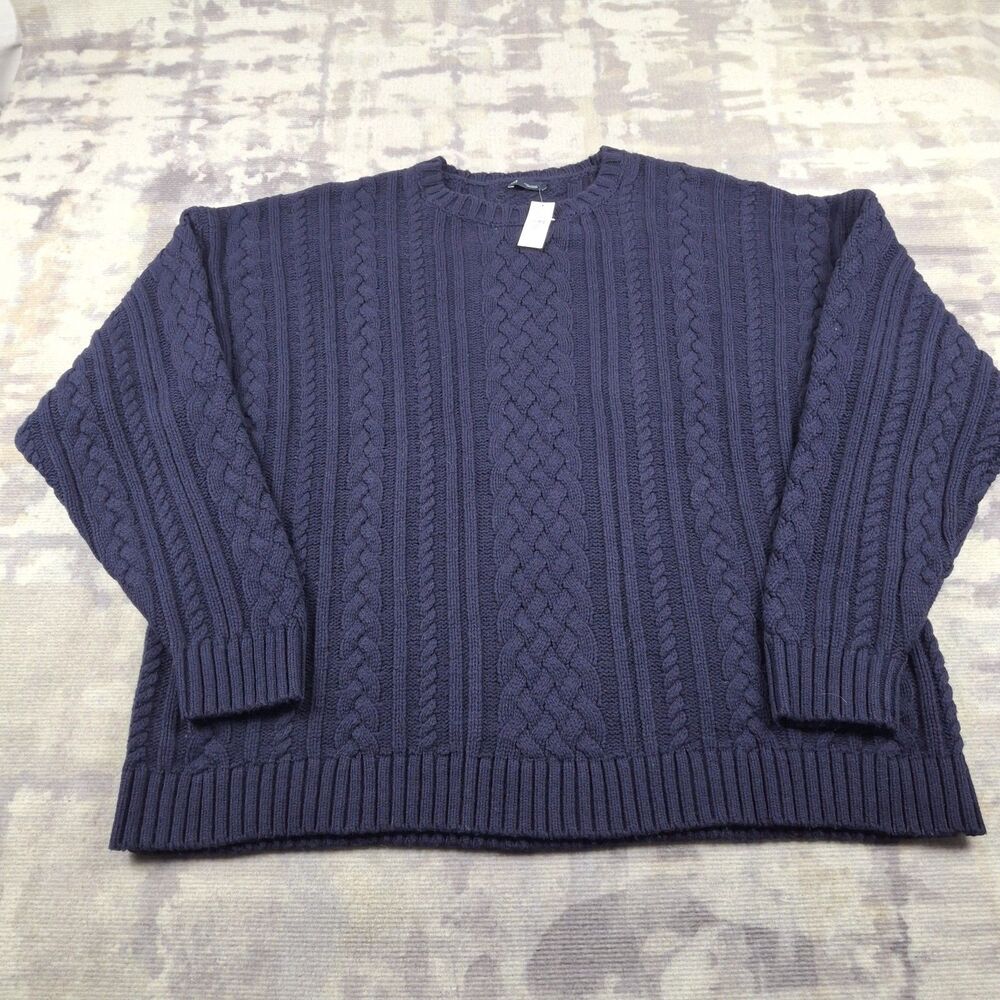 Gap Heavy Cable Knit Sweater Mens 3XL Navy Blue Chunky Knit Crew Ribbed Hem NEW